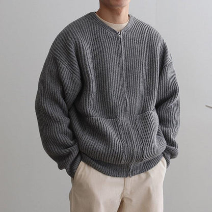 KNITTED ROUND-NECK CARDIGAN SWEATER