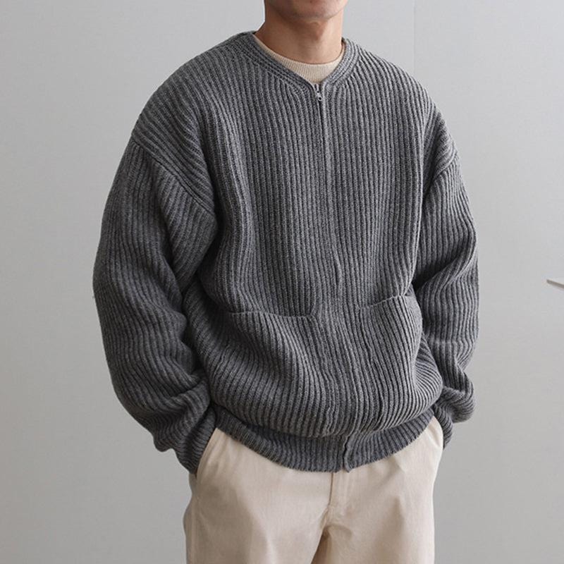 KNITTED ROUND-NECK CARDIGAN SWEATER