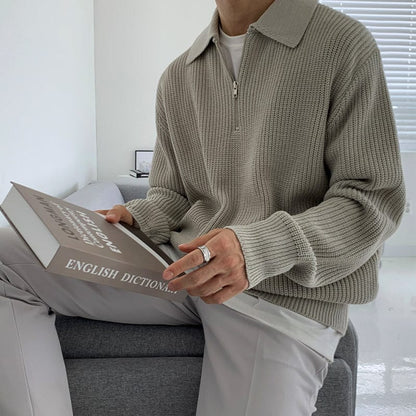 KNITTED HALF ZIP-UP COLLAR SWEATER