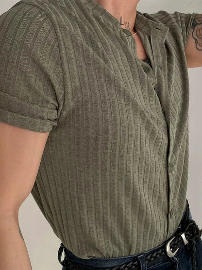RT No. 19007 BUTTON-UP HENLEY COLLAR SHORT SLEEVE