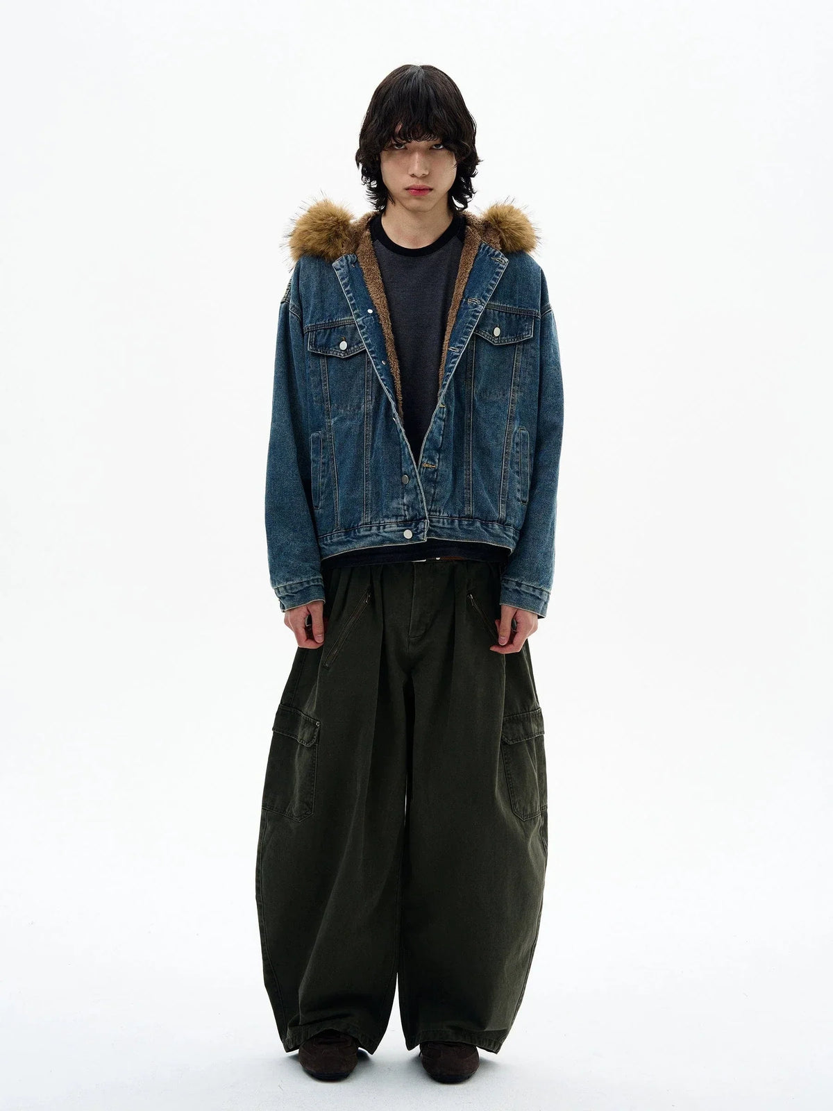 RT No. 32519 FUR HOODED DENIM JACKET