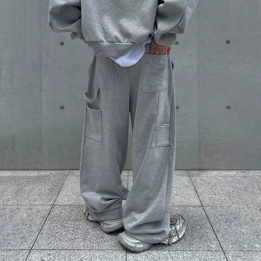 GRAY BUTTON-UP HOODIE & WIDE SWEATPANTS SET