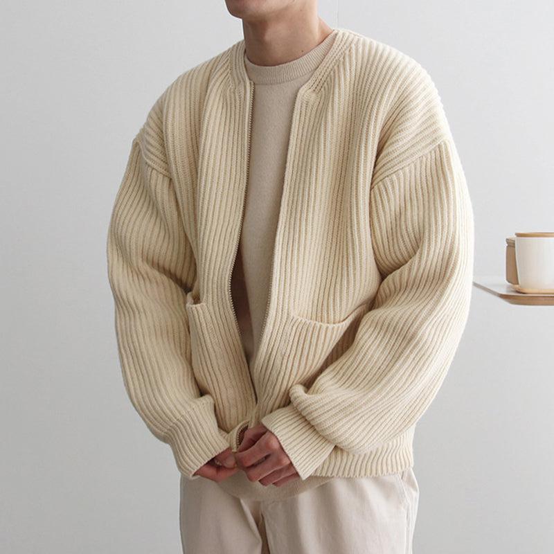 KNITTED ROUND-NECK CARDIGAN SWEATER