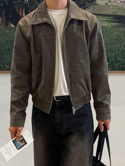 OLD BROWN RODEO LEATHER ZIP-UP JACKET