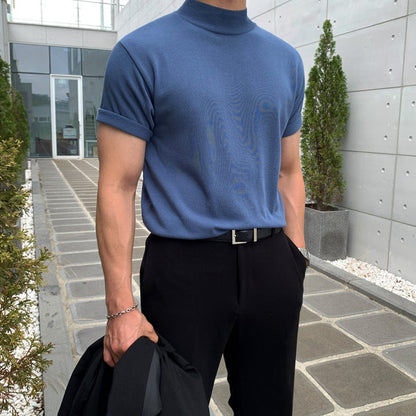 KNIT MOCK NECK SHORT SLEEVE