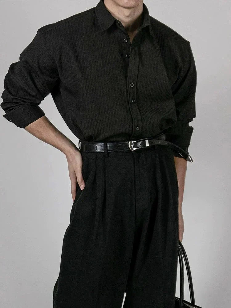 RT No. 13021 VERTICAL STRIPED TEXTURE BUTTON-UP SHIRT