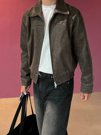 OLD BROWN RODEO LEATHER ZIP-UP JACKET