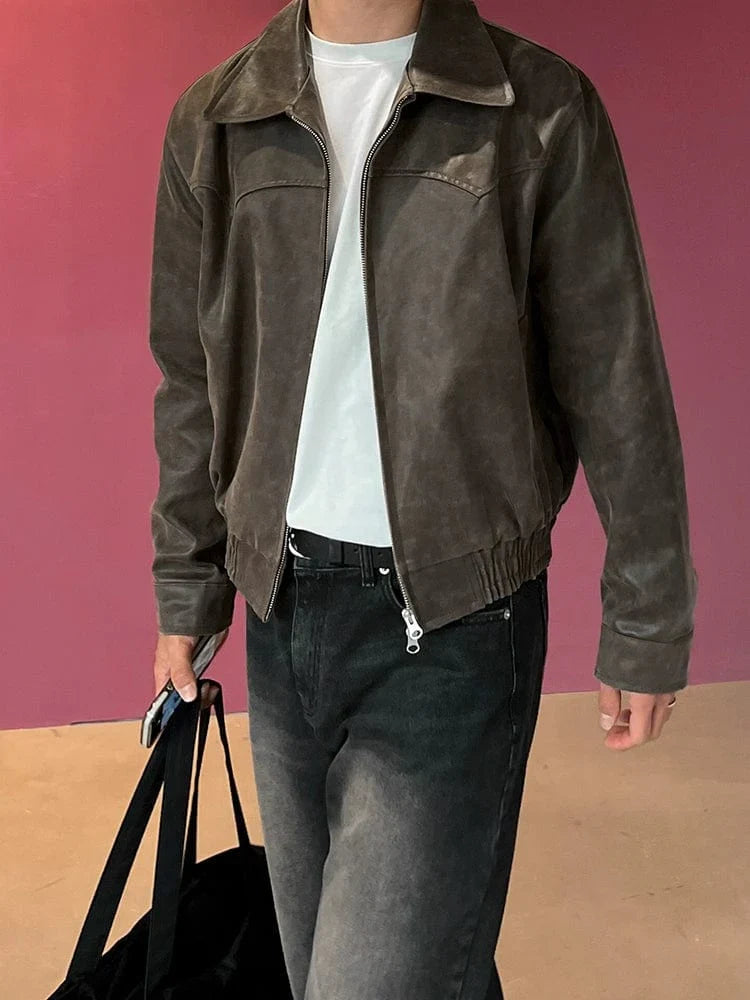 OLD BROWN RODEO LEATHER ZIP-UP JACKET