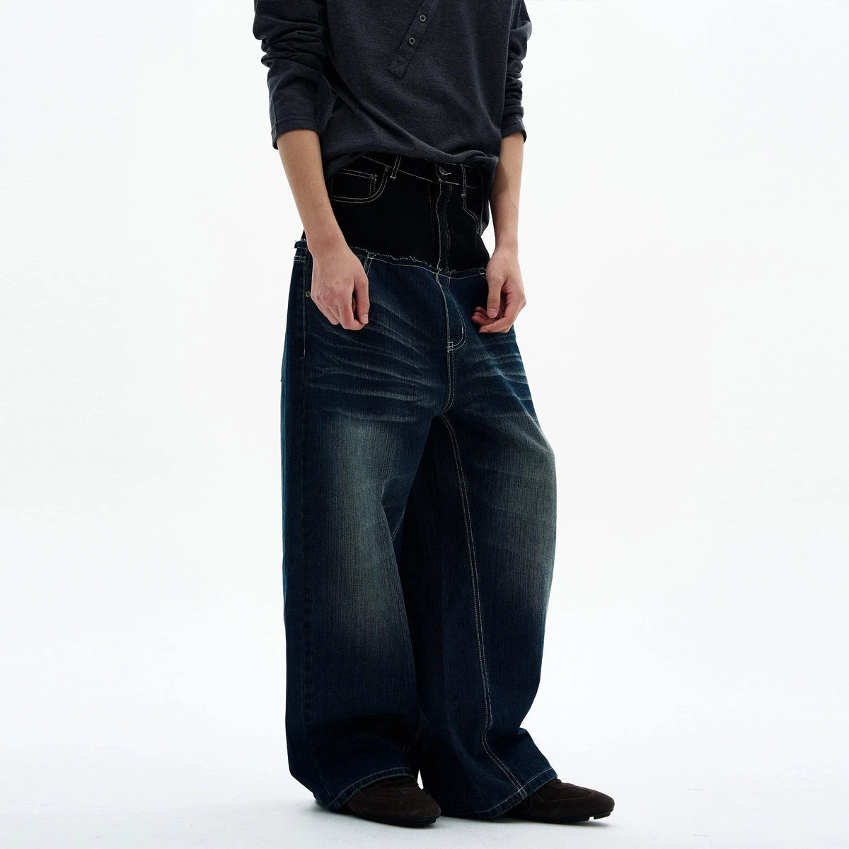 RT No. 32830 WASHED DOUBLE WAISTED DENIM JEANS
