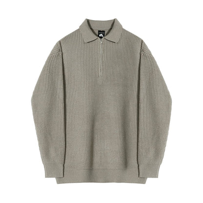 KNITTED HALF ZIP-UP COLLAR SWEATER