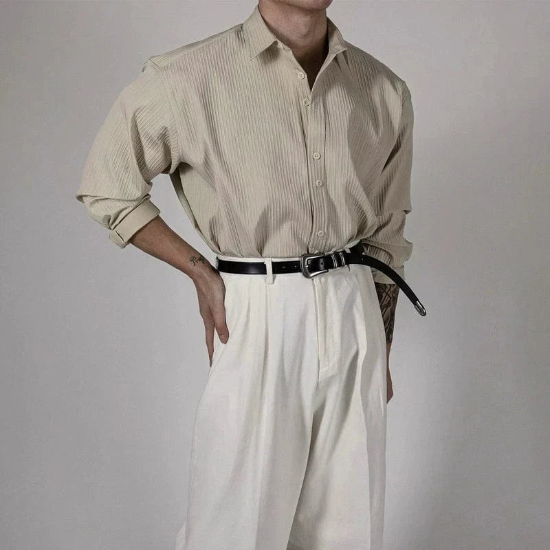 RT No. 13021 VERTICAL STRIPED TEXTURE BUTTON-UP SHIRT