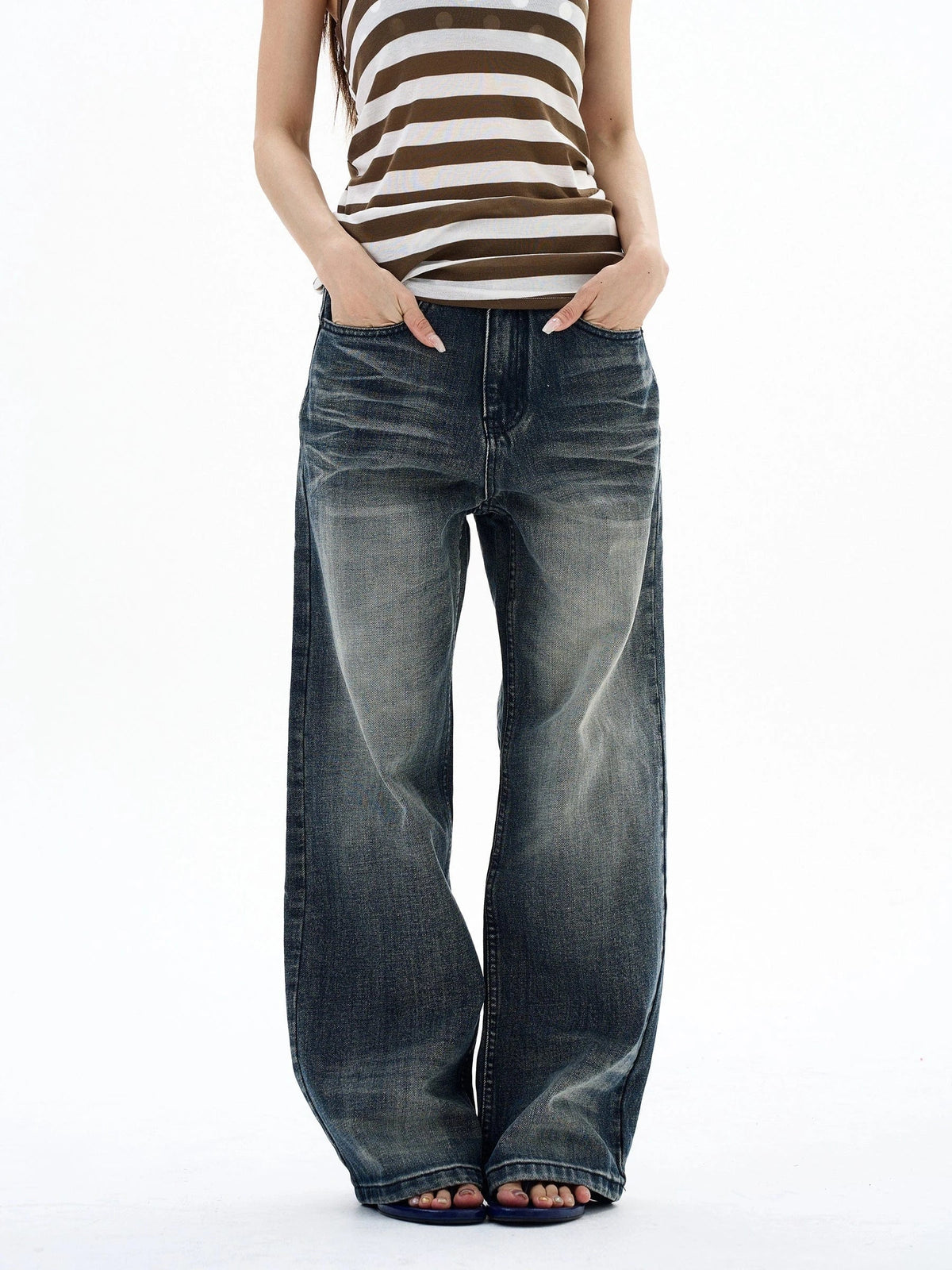 RT No. 29021 WASHED DENIM STRAIGHT JEANS