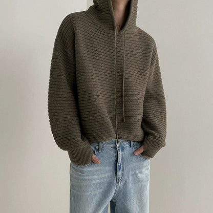 STRIPED KNITTED PULLOVER HOODIE