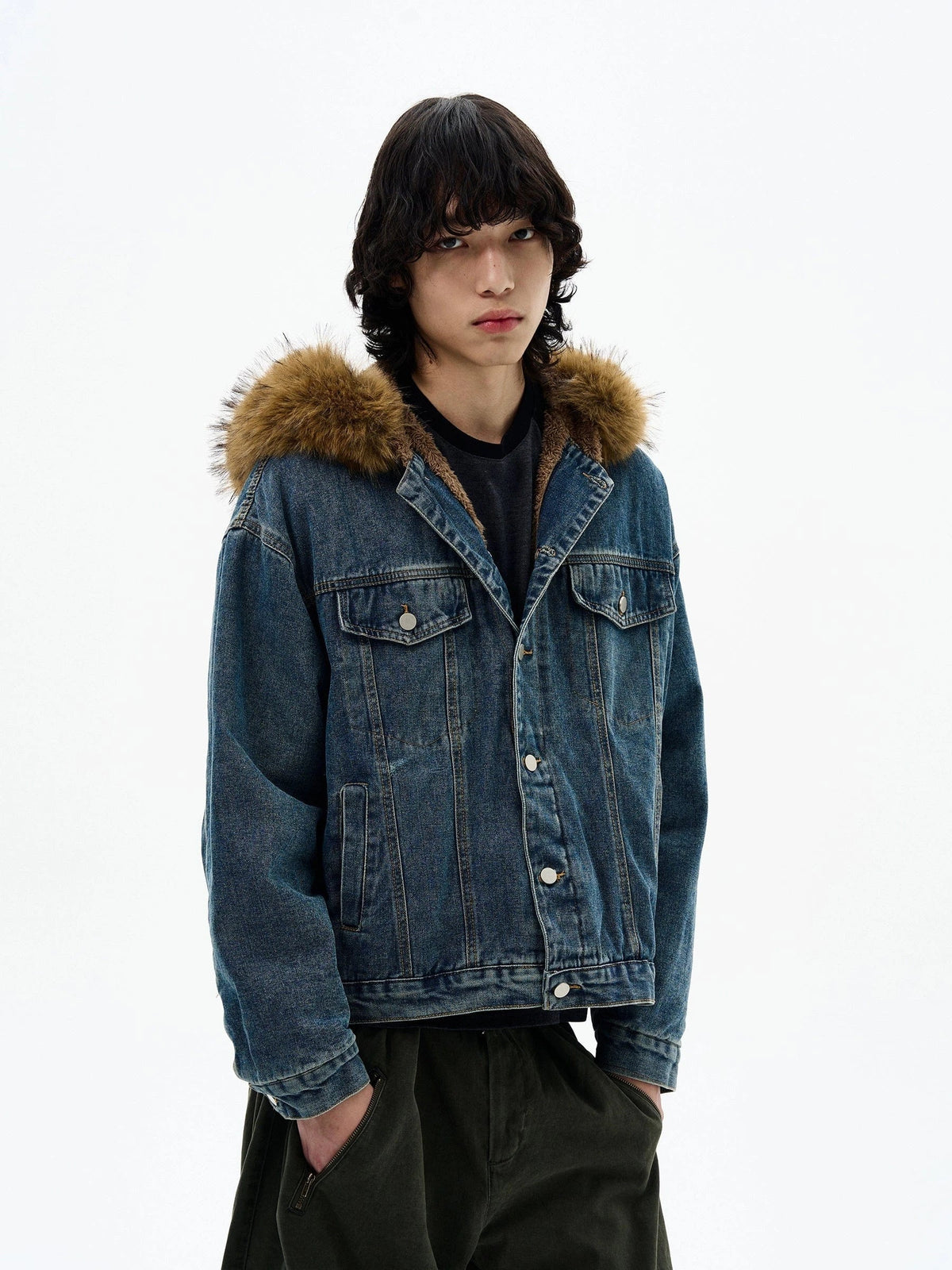 RT No. 32519 FUR HOODED DENIM JACKET