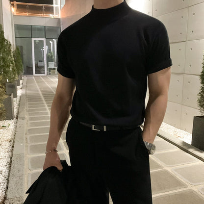 KNIT MOCK NECK SHORT SLEEVE