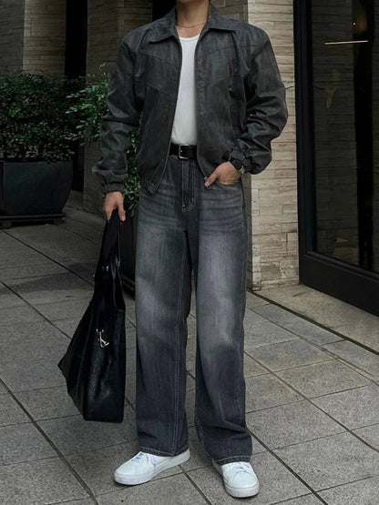 RT No. 25008 GRAY PILOT ZIP COLLAR JACKET