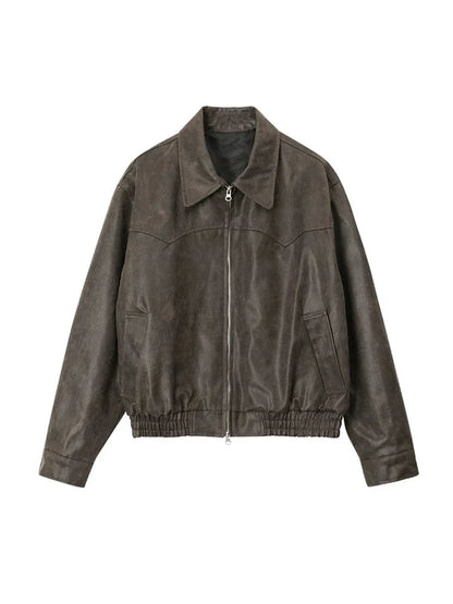OLD BROWN RODEO LEATHER ZIP-UP JACKET