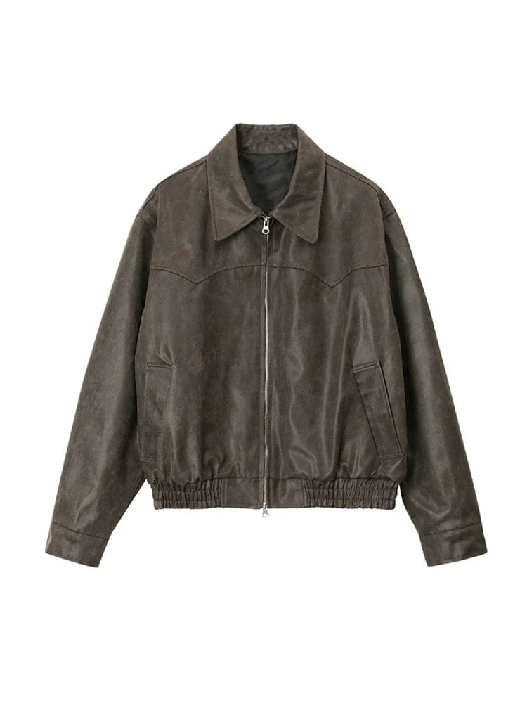 OLD BROWN RODEO LEATHER ZIP-UP JACKET
