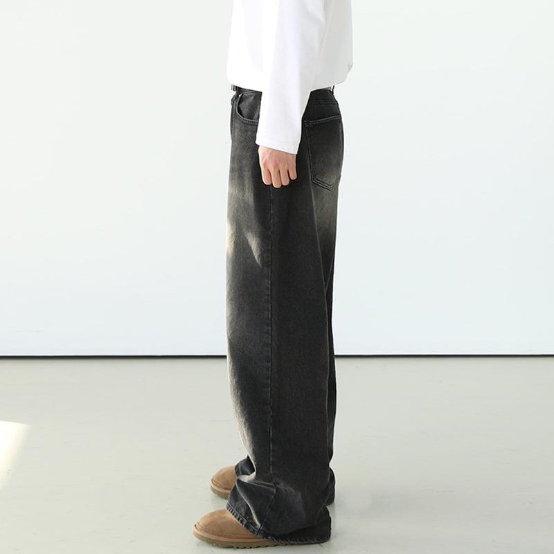 WASHED BLACK WIDE STRAIGHT DENIM JEANS