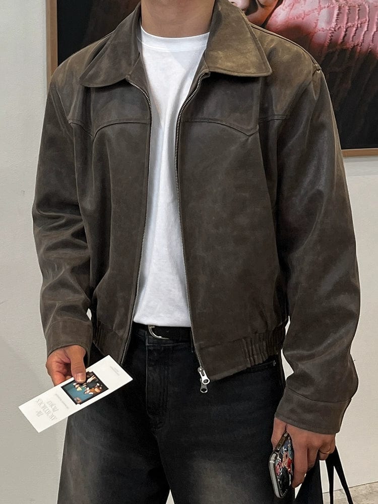OLD BROWN RODEO LEATHER ZIP-UP JACKET