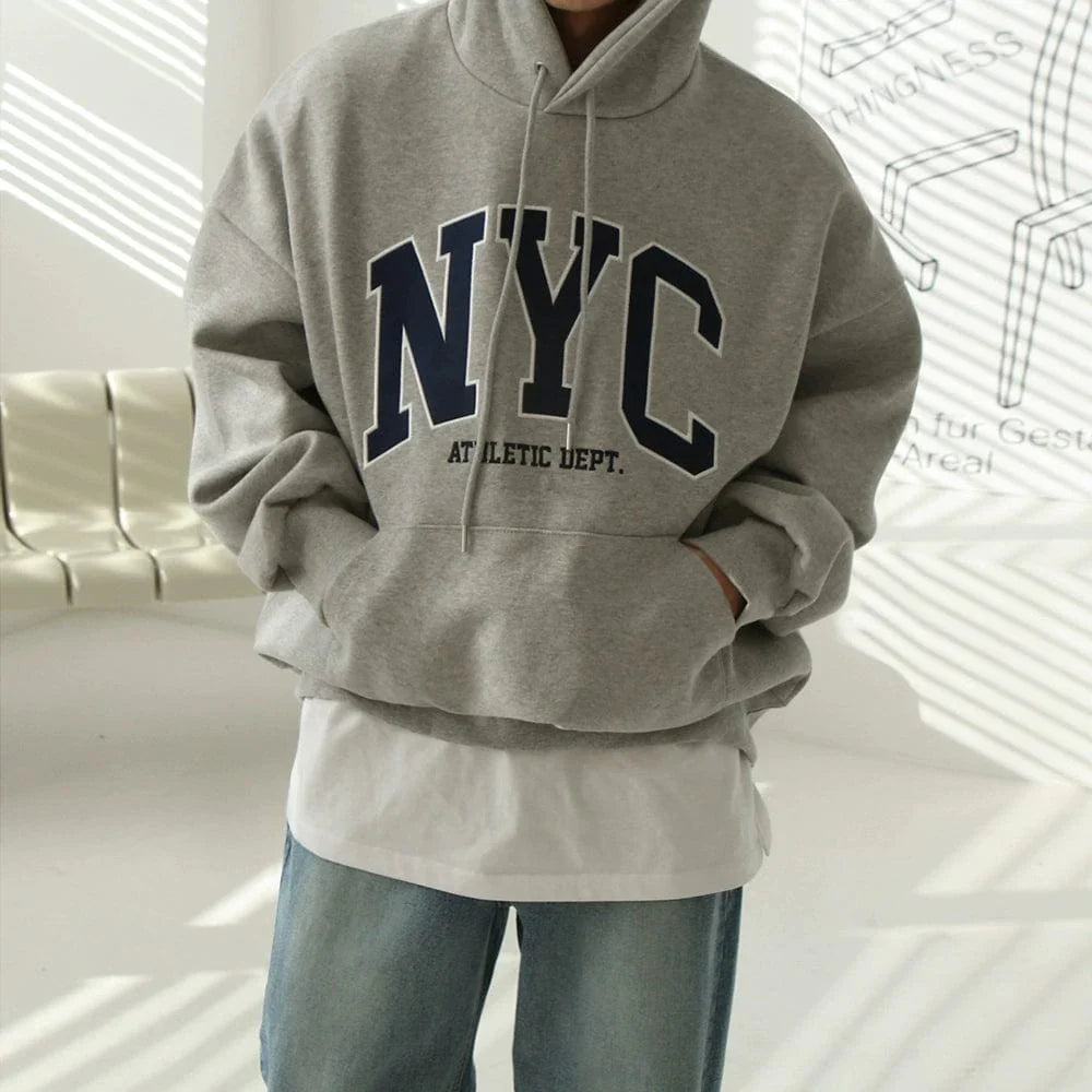 NYC EMBROIDERED LETTERED PULLOVER HOODIE