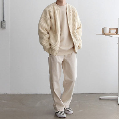 KNITTED ROUND-NECK CARDIGAN SWEATER