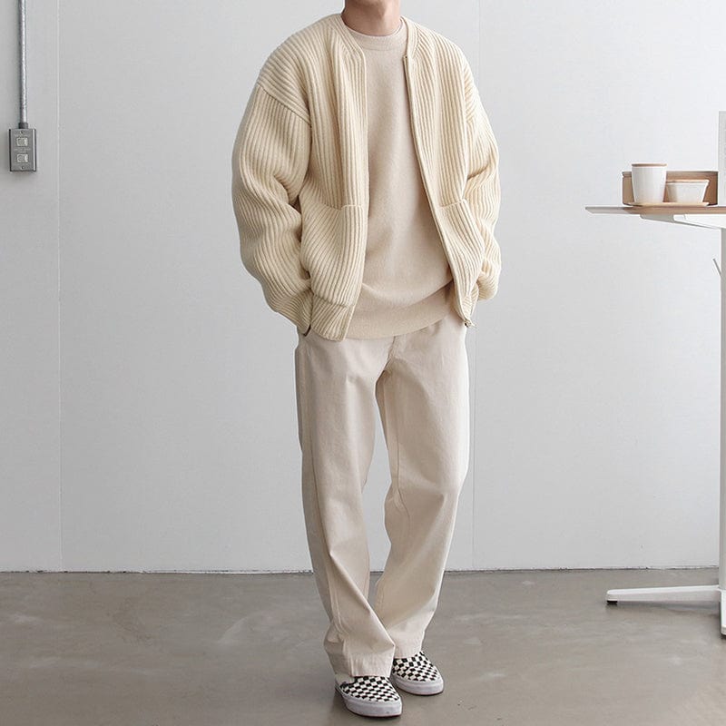KNITTED ROUND-NECK CARDIGAN SWEATER