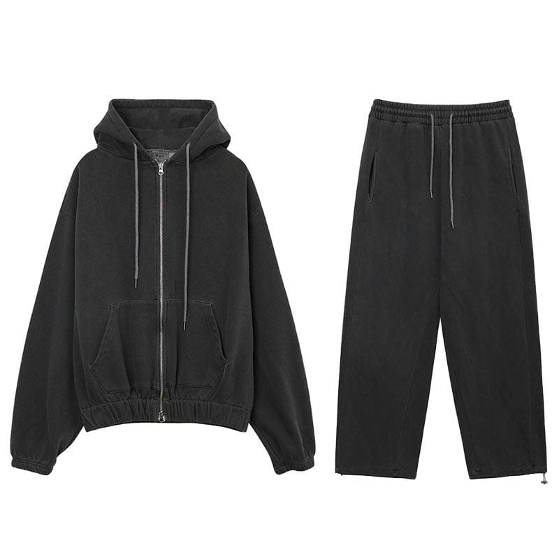 CHARCOAL GRAY ZIP-UP HOODIE & SWEATPANTS
