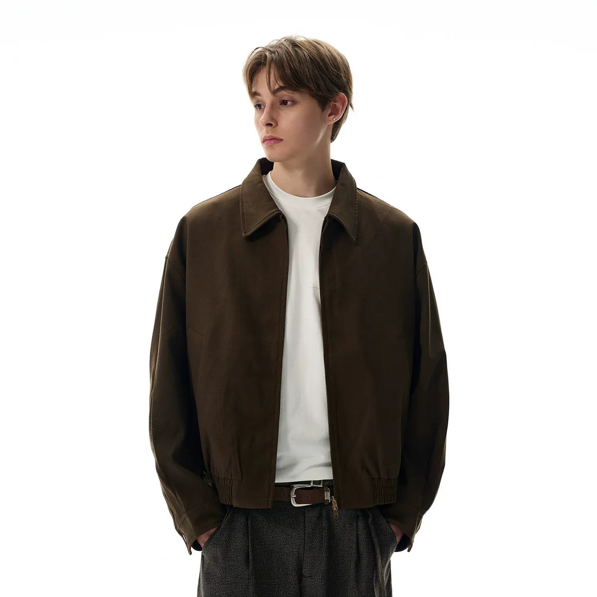 RT No. 40765 KUKI SILHOUETTE CROPPED ZIPPER JACKET