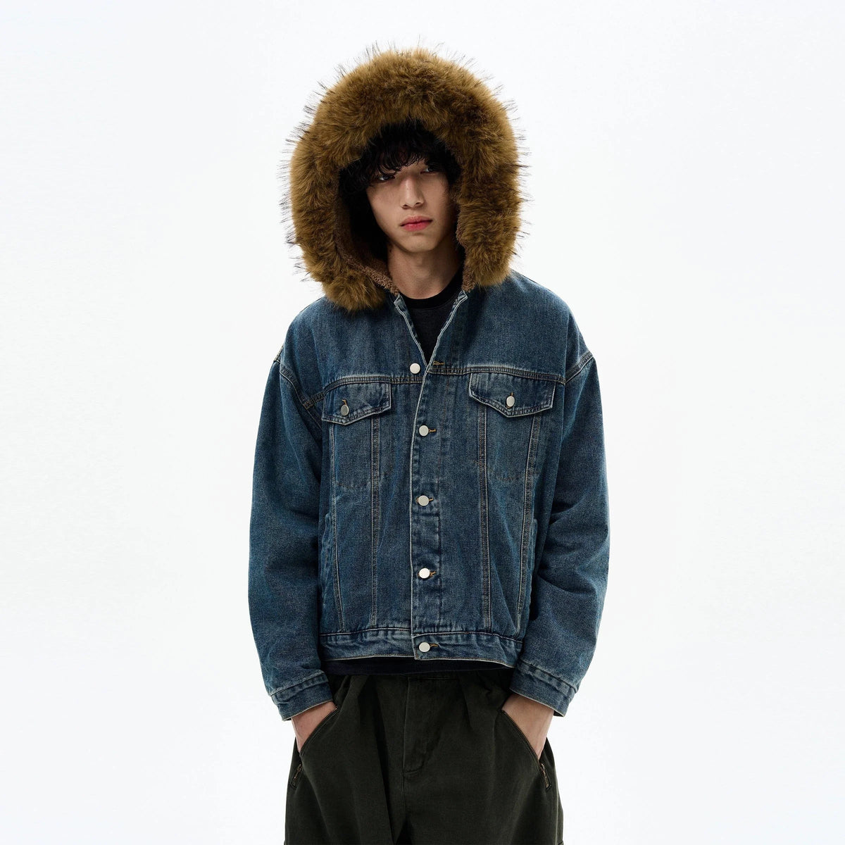 RT No. 32519 FUR HOODED DENIM JACKET