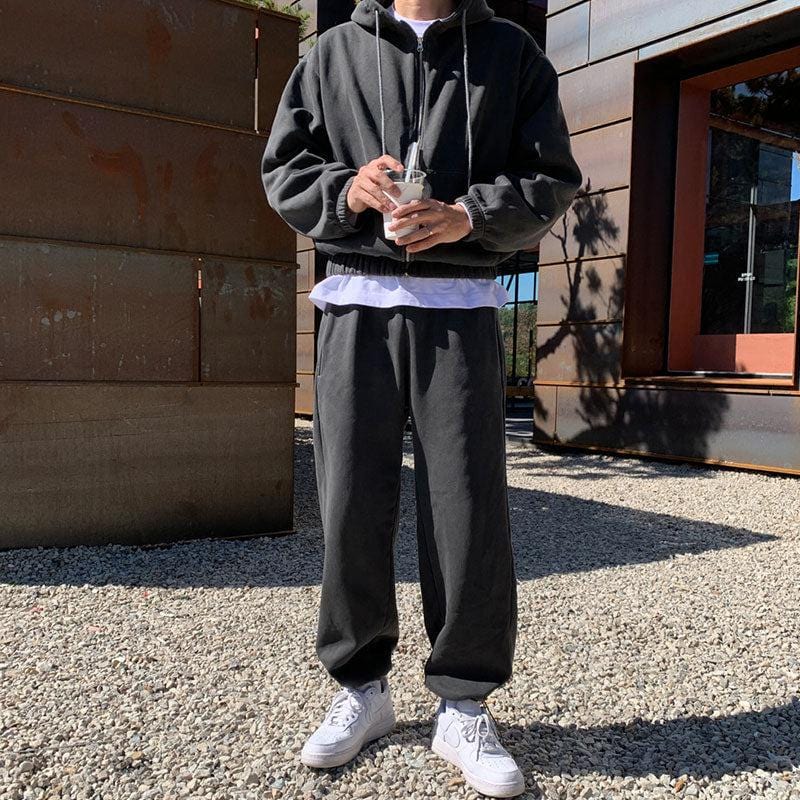 CHARCOAL GRAY ZIP-UP HOODIE & SWEATPANTS