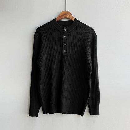 VERTICAL KNIT HENLEY COLLAR LONG SLEEVE