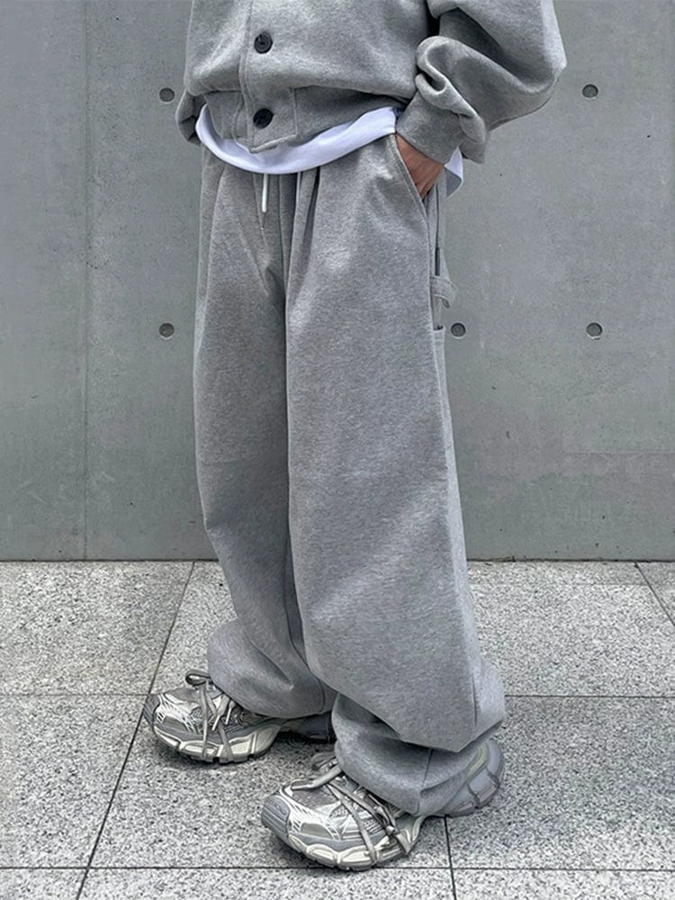 GRAY BUTTON-UP HOODIE & WIDE SWEATPANTS SET