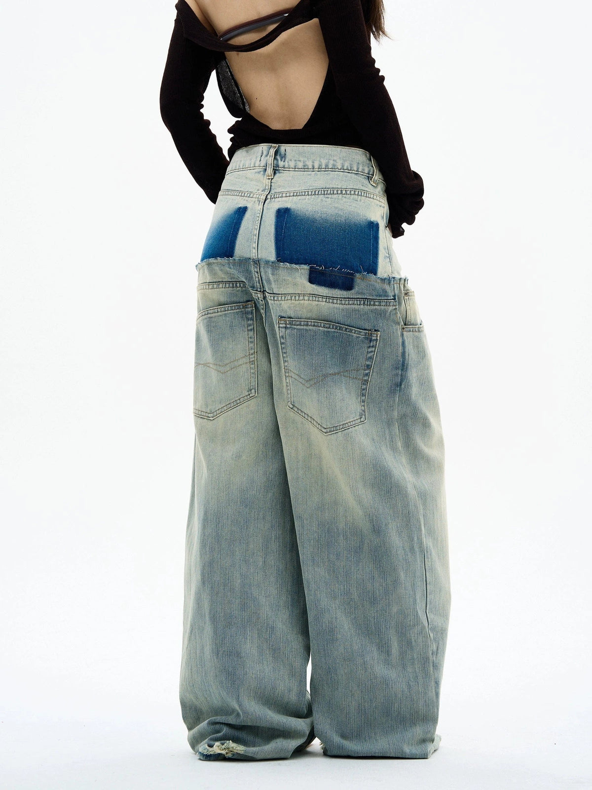 RT No. 32830 WASHED DOUBLE WAISTED DENIM JEANS