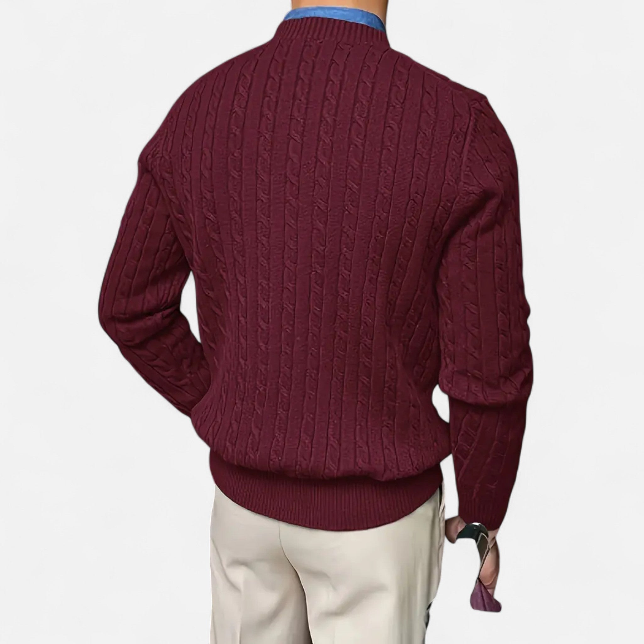 Rocal Outlet | Men's Crew Neck Twisted Rope Knit Sweater - Classic Cable Knit Jumper