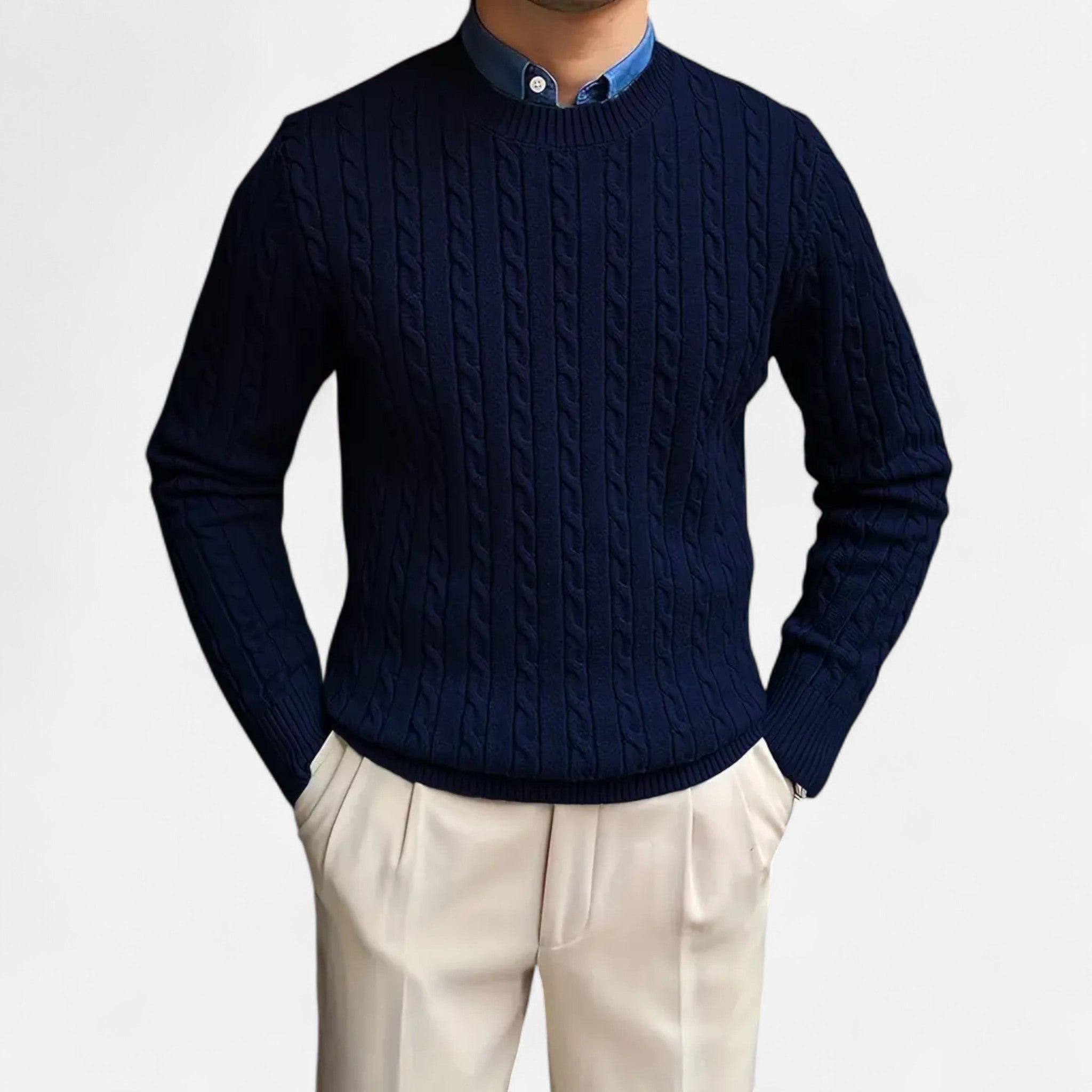 Rocal Outlet | Men's Crew Neck Twisted Rope Knit Sweater - Classic Cable Knit Jumper