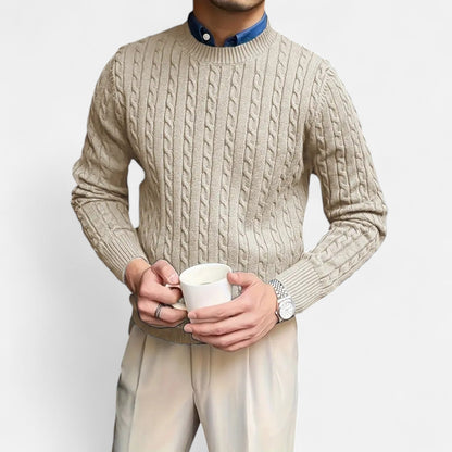 Rocal Outlet | Men's Crew Neck Twisted Rope Knit Sweater - Classic Cable Knit Jumper