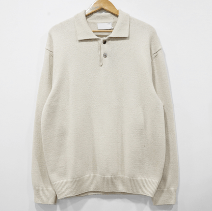 KNITTED COLLAR QUARTER BUTTON-UP SWEATER