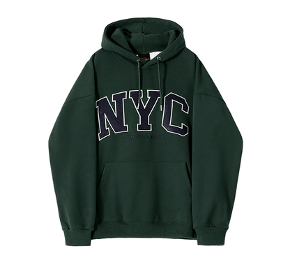 NYC EMBROIDERED LETTERED PULLOVER HOODIE