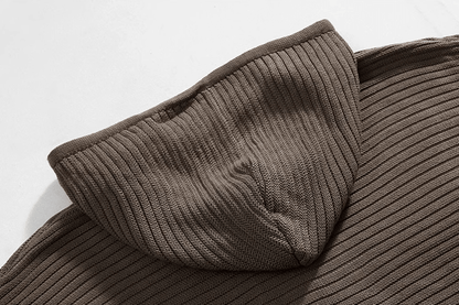 STRIPED KNITTED PULLOVER HOODIE